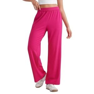 CRZ YOGA Womens Hot Pink Ribbed Wide Leg Lounge Pants‎ High Waisted Small NEW